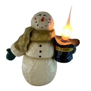Snowman Night Light Figurine Prim Holiday Decor Lamp Electric Crazy Mountain